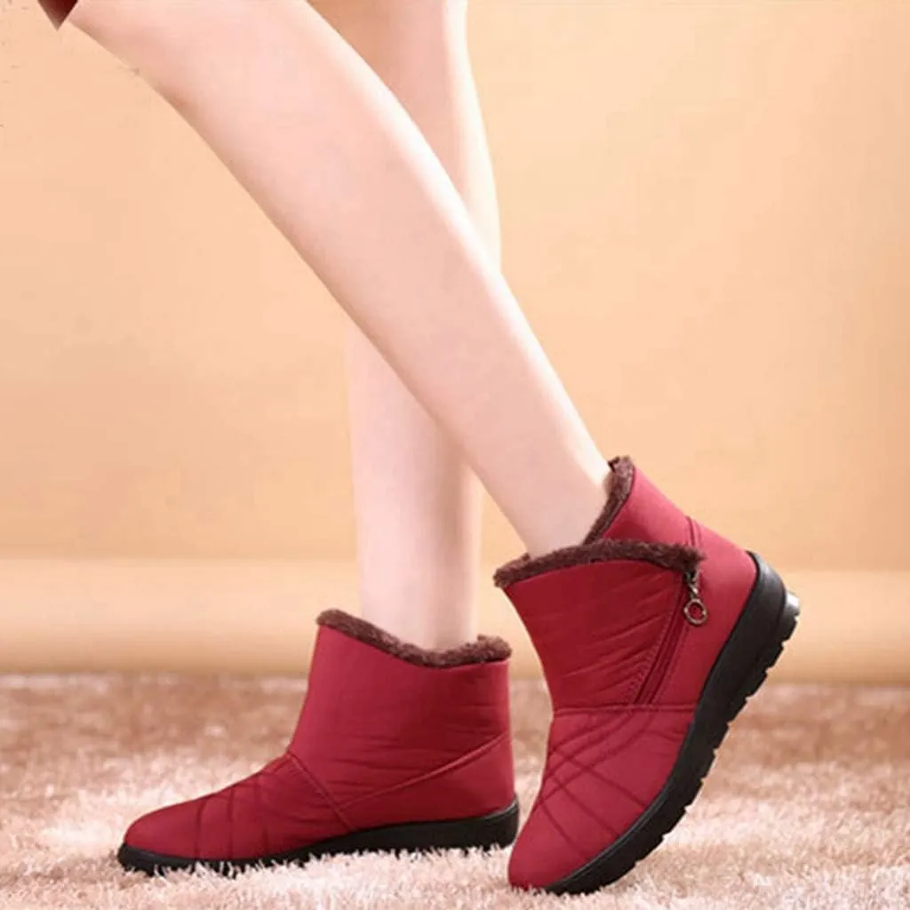 MIOKE Women's Waterproof Snow Ankle Boots Winter Fur Warm Zipper Anti-slip Outdoor Rain Snow Short Booties