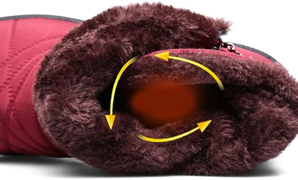 MIOKE Women's Waterproof Snow Ankle Boots Winter Fur Warm Zipper Anti-slip Outdoor Rain Snow Short Booties