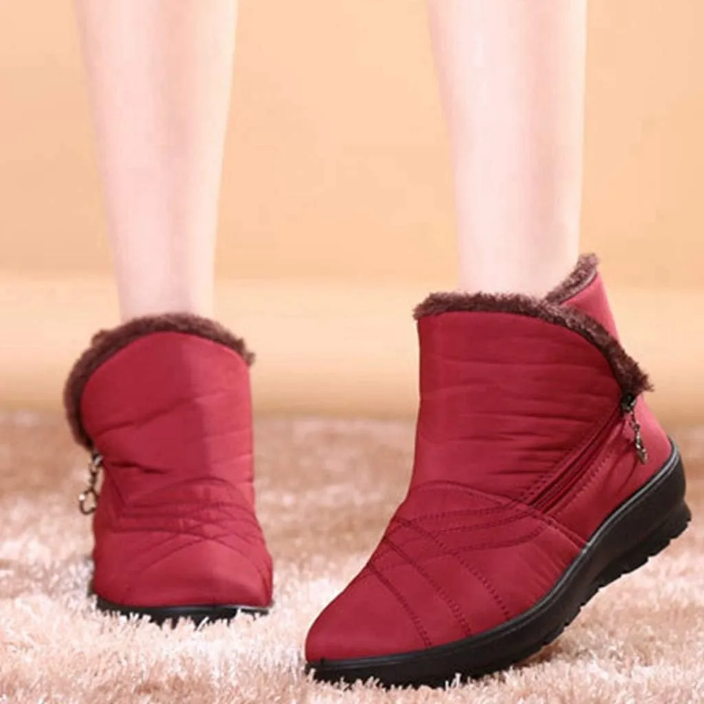 MIOKE Women's Waterproof Snow Ankle Boots Winter Fur Warm Zipper Anti-slip Outdoor Rain Snow Short Booties