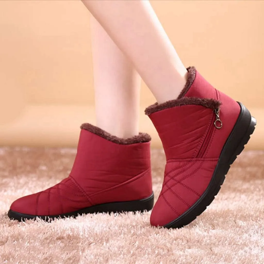 MIOKE Women's Waterproof Snow Ankle Boots Winter Fur Warm Zipper Anti-slip Outdoor Rain Snow Short Booties