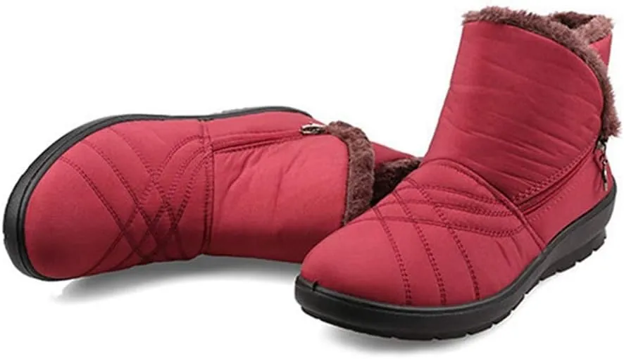 MIOKE Women's Waterproof Snow Ankle Boots Winter Fur Warm Zipper Anti-slip Outdoor Rain Snow Short Booties