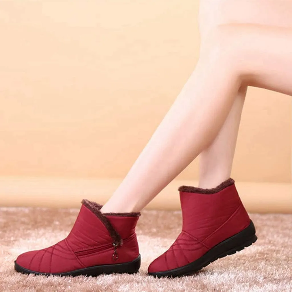 MIOKE Women's Waterproof Snow Ankle Boots Winter Fur Warm Zipper Anti-slip Outdoor Rain Snow Short Booties