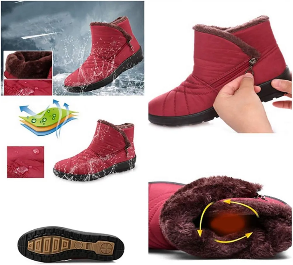 MIOKE Women's Waterproof Snow Ankle Boots Winter Fur Warm Zipper Anti-slip Outdoor Rain Snow Short Booties