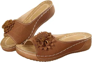 Mmoneyake Sandals for Women Wedge Shoes Comfortable Open Toe Dressy Platform Sandal Shoes Chic Flowers Orthopedic Sandals Dressy Summer Slides Casual Boho Slip On Beach Walking Sandal