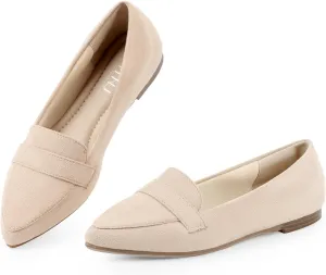 MUSSHOE Flats for Women Comfortable Pointed Toe Slip on Dressy Loafers for Women