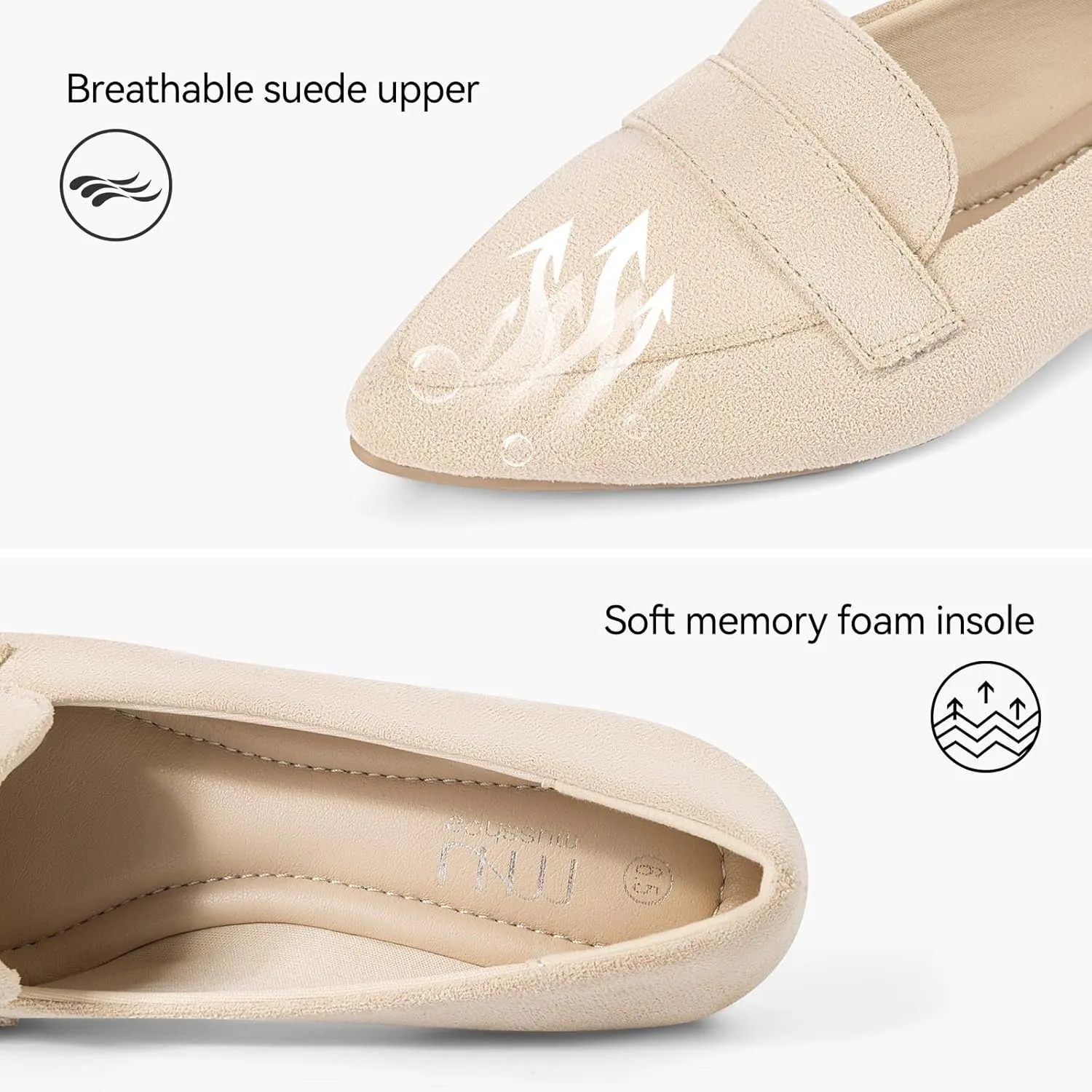 MUSSHOE Flats for Women Comfortable Pointed Toe Slip on Dressy Loafers for Women