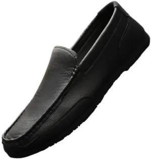 New Men's Loafers Round Toe Vegan Leather Loafer Shoes Flexible Flat Heel Lightweight Walking Prom Slip-ons