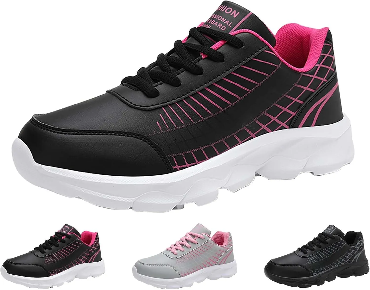 Non Slip Shoes Women Faux Pu Leather Lace Up Business Sneakers Outdoor Casual Comfortable Walking Training Shoes