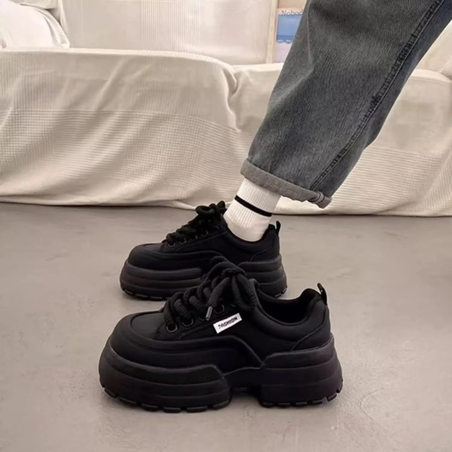 Non Slip Shoes Women Faux Pu Leather Thick Paltform Cute Walking Sneakers Comfortable Outdoor Running Workout Shoes