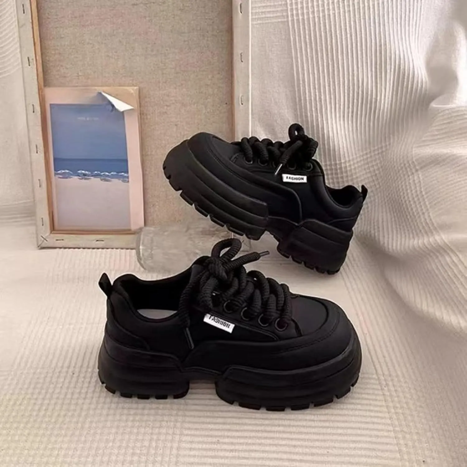 Non Slip Shoes Women Faux Pu Leather Thick Paltform Cute Walking Sneakers Comfortable Outdoor Running Workout Shoes