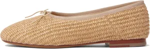 Nude Ballet Flats Shoes for Women Cute Bows with Comfortable Round Toe Elegance Stylish Low Stacked Heel Natural Raffia Woven Design for Casual Wear Size 9