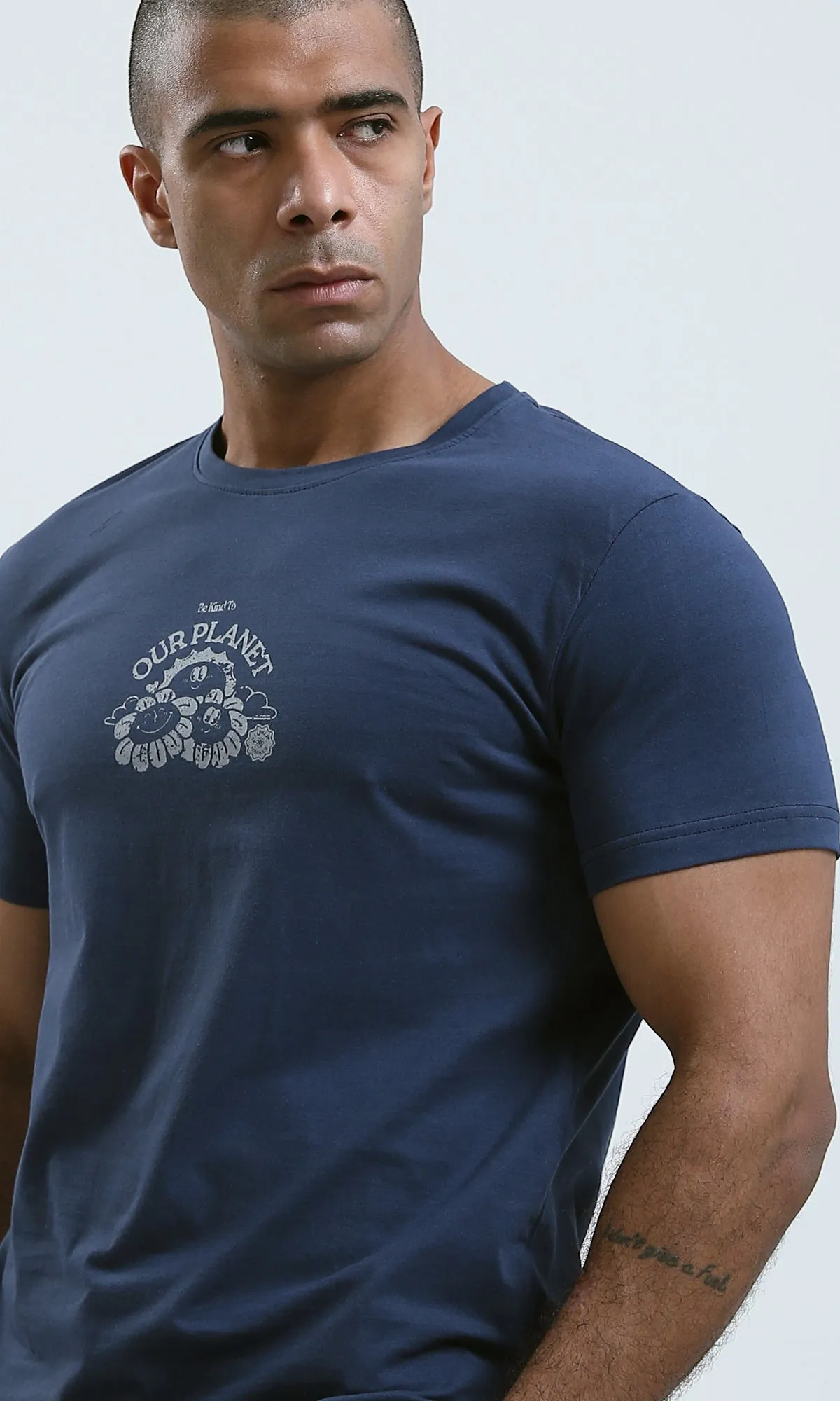 O179009 - Navy Blue Printed "Our Planet" Short Sleeves