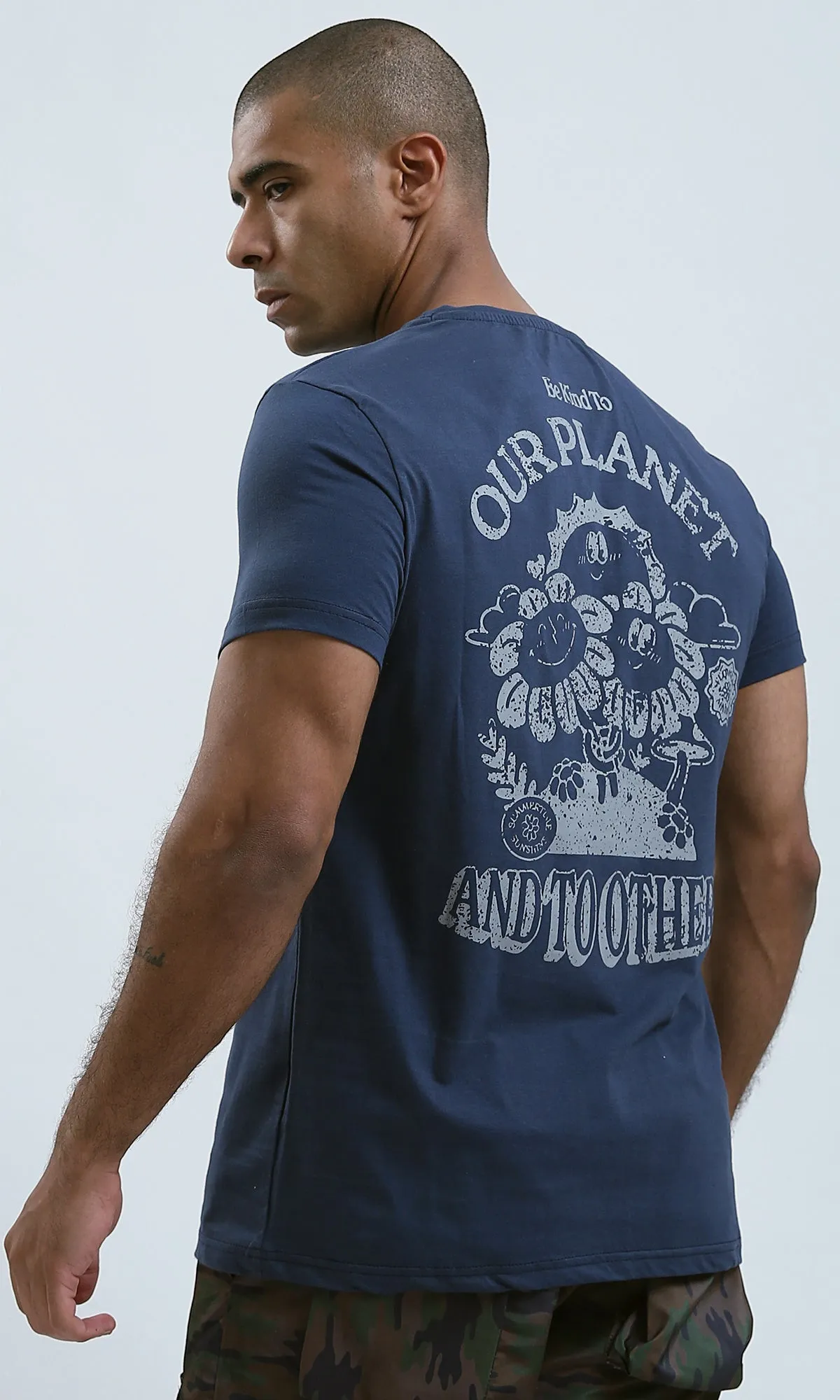 O179009 - Navy Blue Printed "Our Planet" Short Sleeves