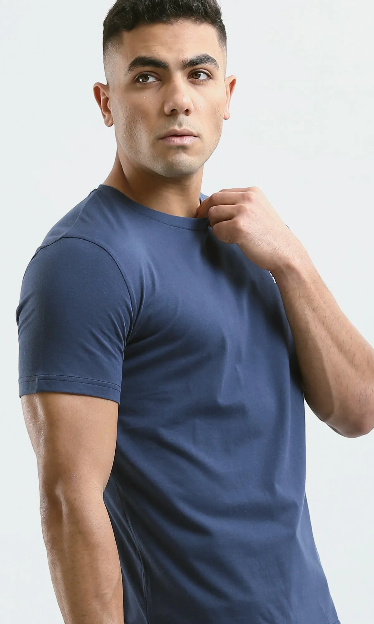 O179010 Crew Neck Navy Blue Slip On Summer Tee