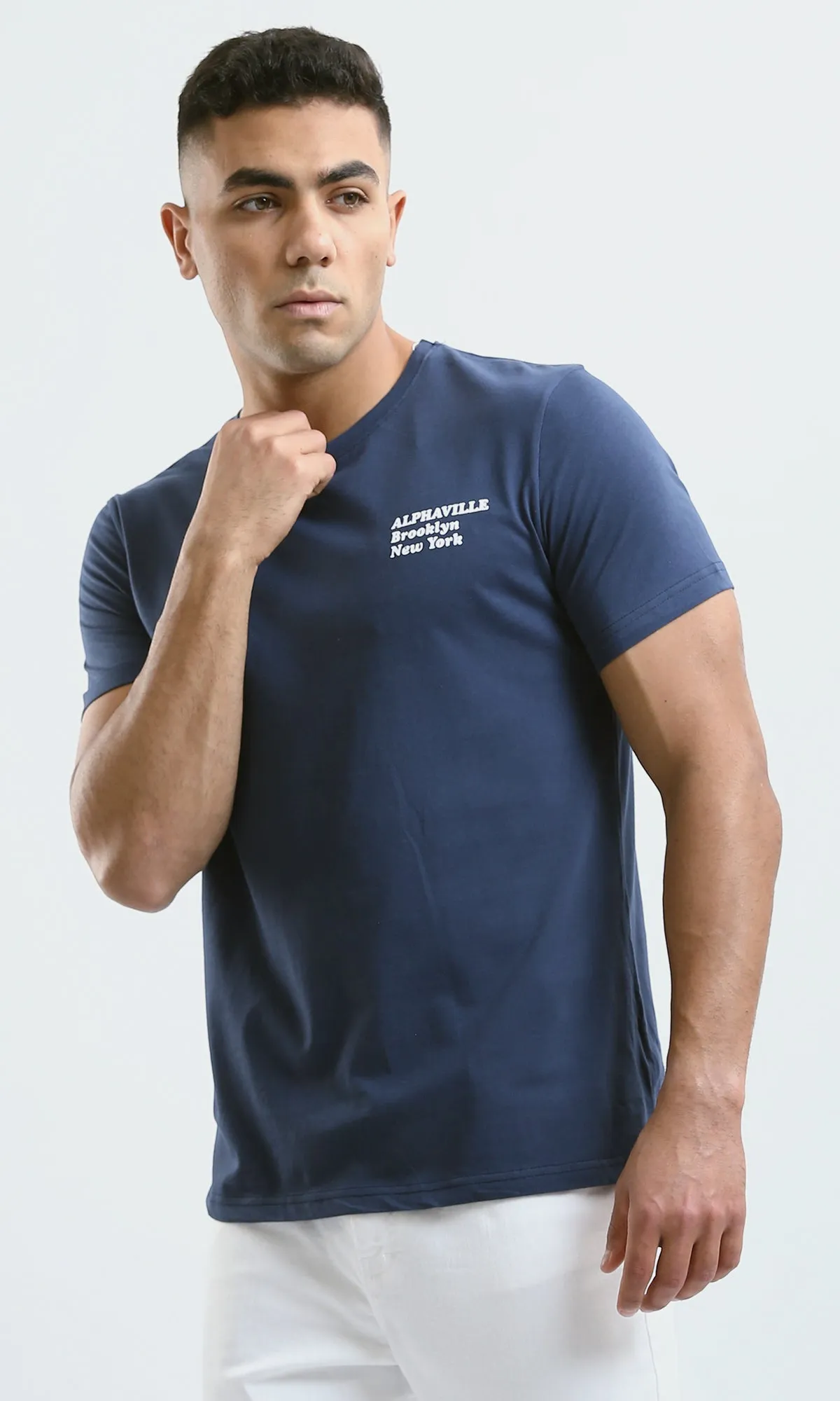 O179010 Crew Neck Navy Blue Slip On Summer Tee