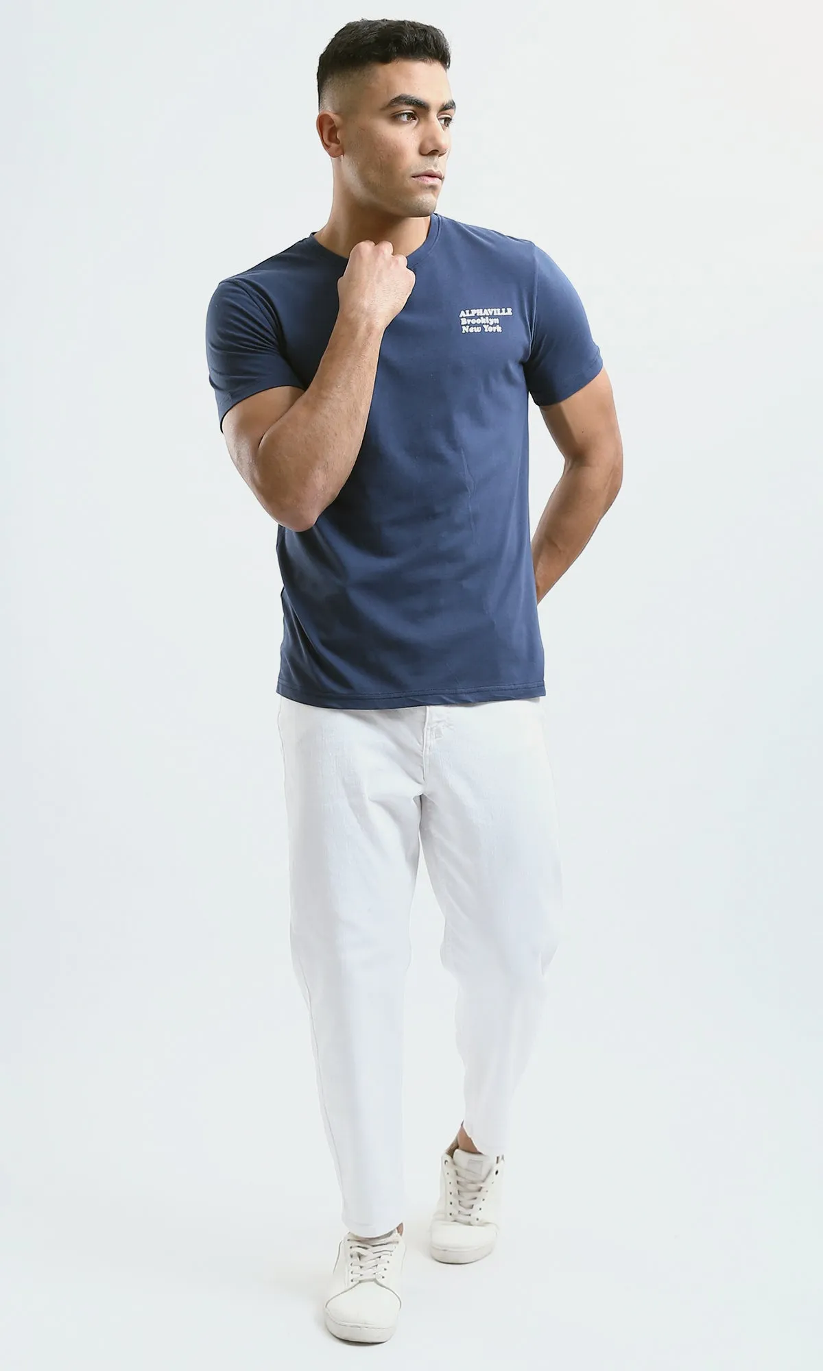 O179010 Crew Neck Navy Blue Slip On Summer Tee