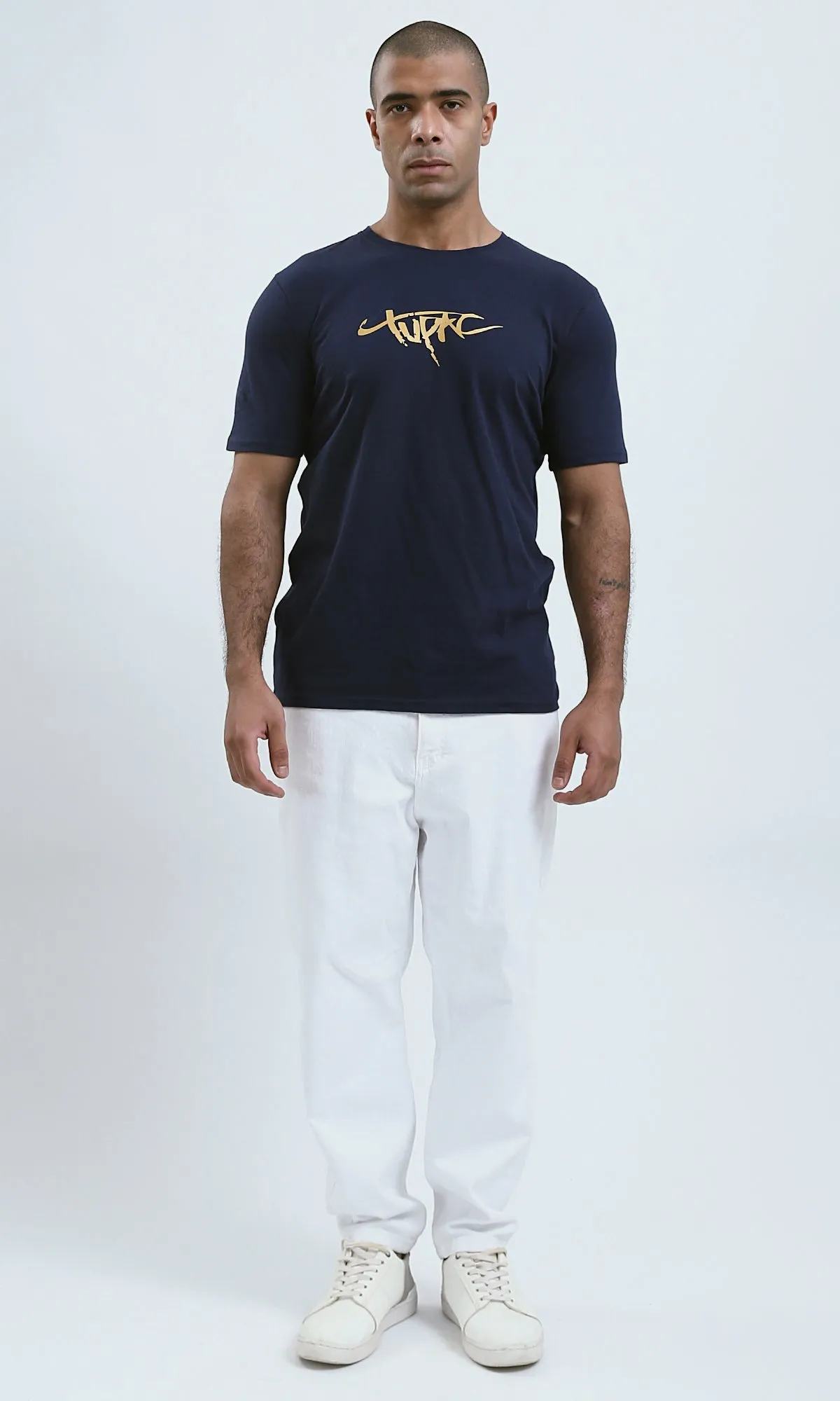 O179015 - Round Neck Short Sleeves Heather Navy Blue Tee