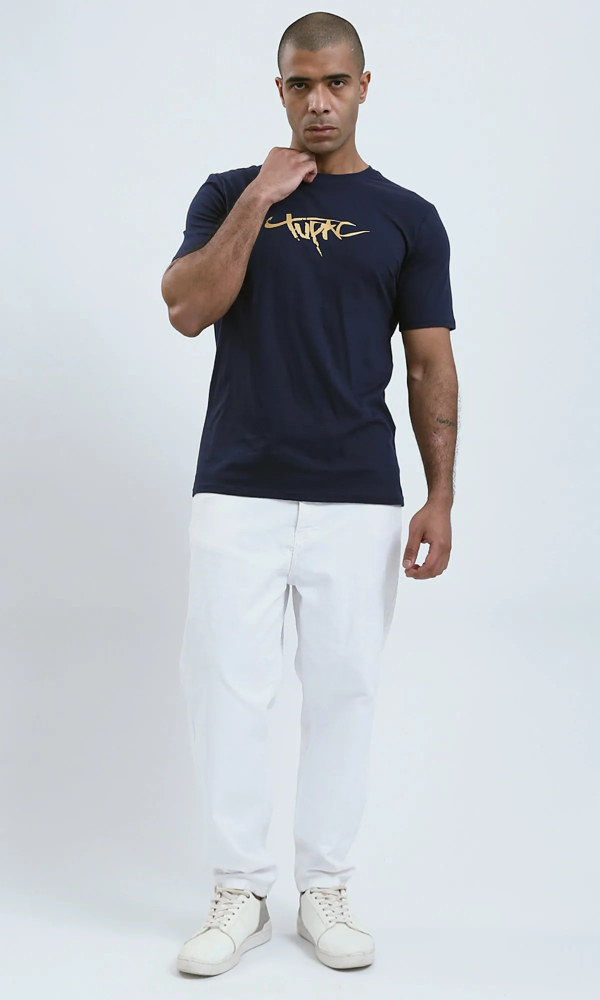 O179015 - Round Neck Short Sleeves Heather Navy Blue Tee