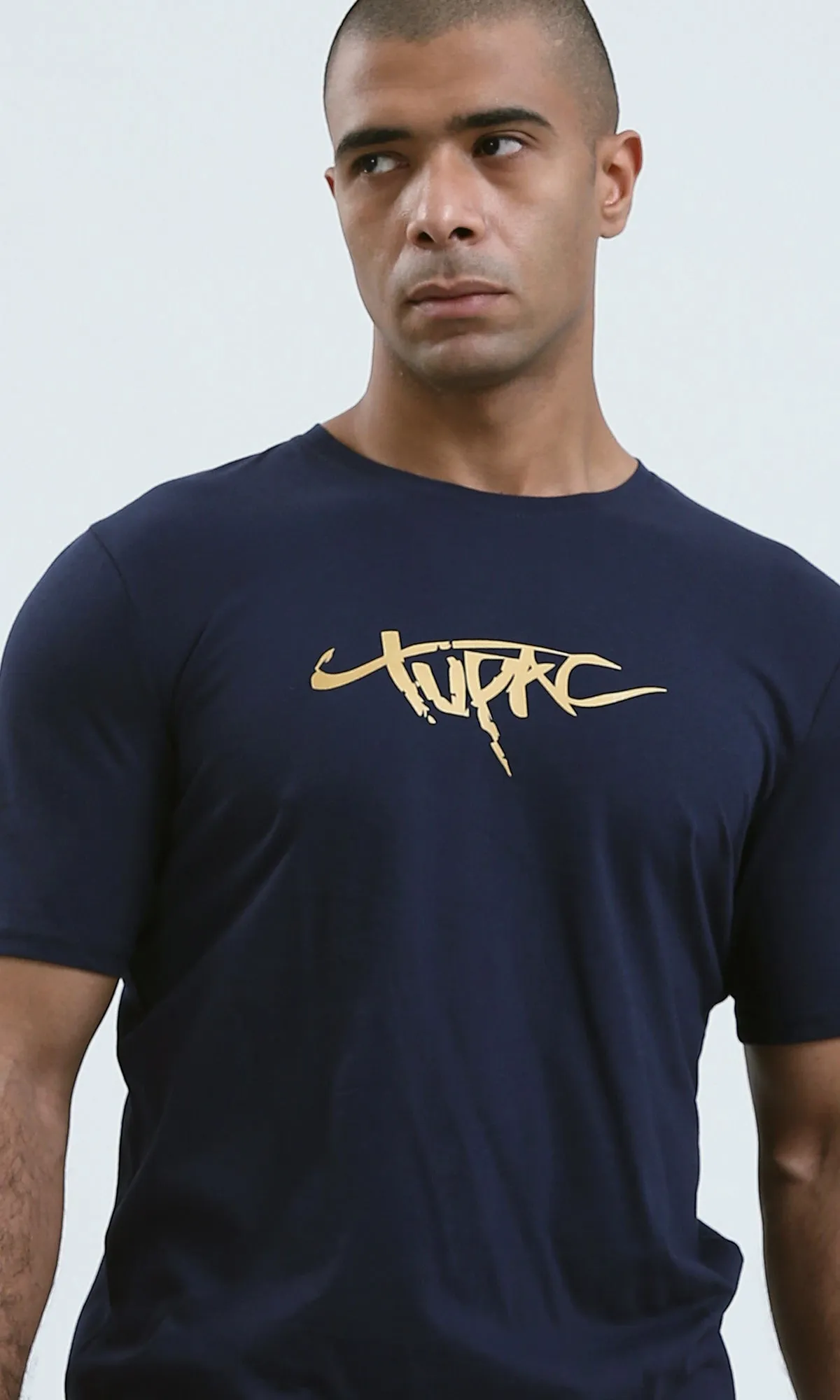O179015 - Round Neck Short Sleeves Heather Navy Blue Tee