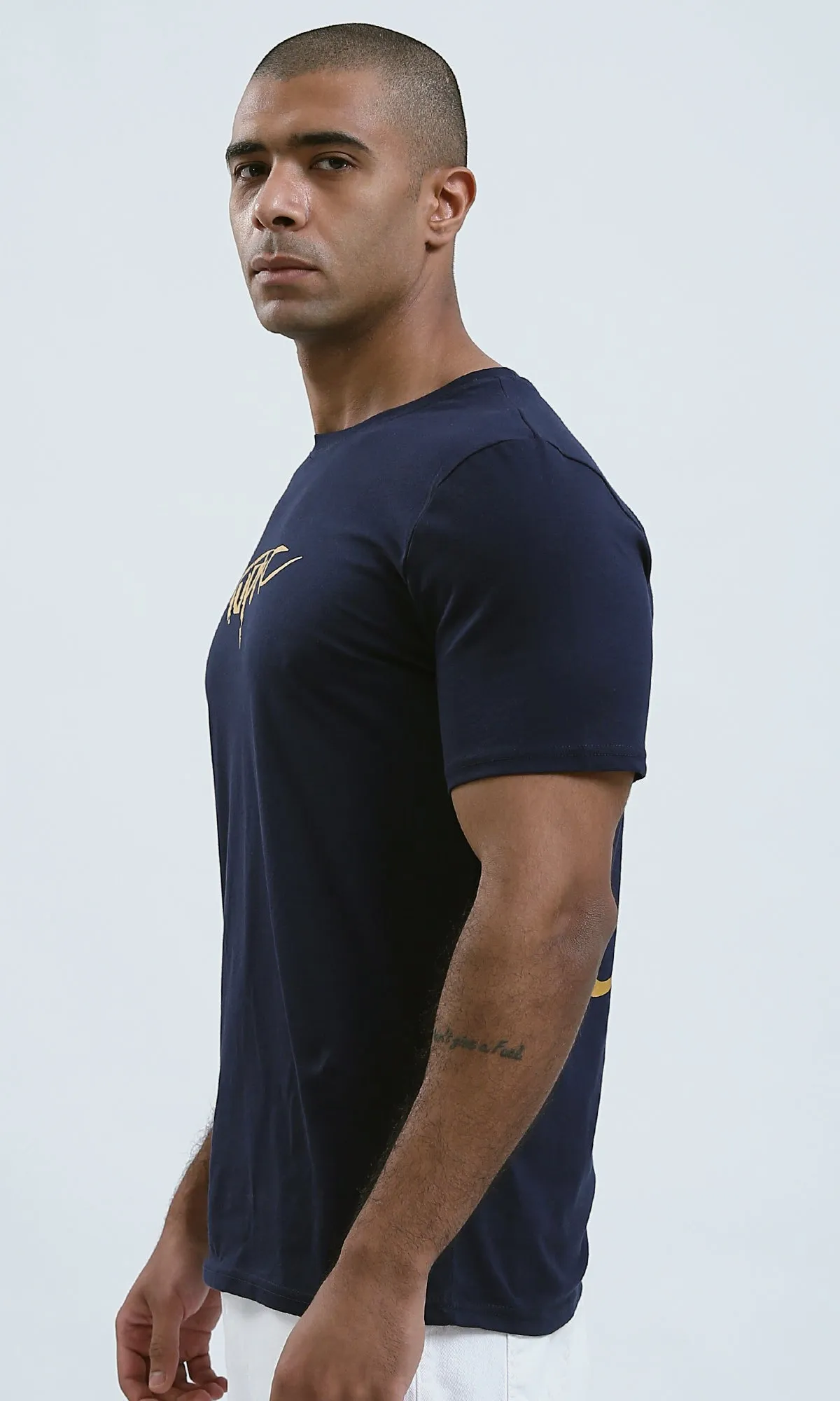 O179015 - Round Neck Short Sleeves Heather Navy Blue Tee