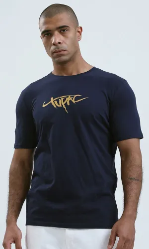 O179015 - Round Neck Short Sleeves Heather Navy Blue Tee