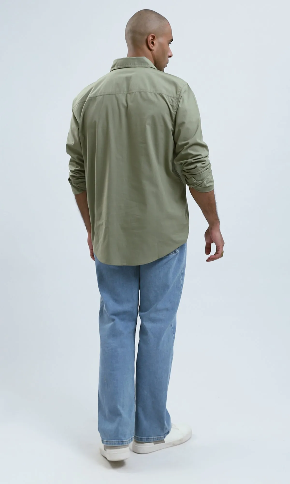 O181023 - Solid Olive Cotton Shirt with Buttoned Cuffs