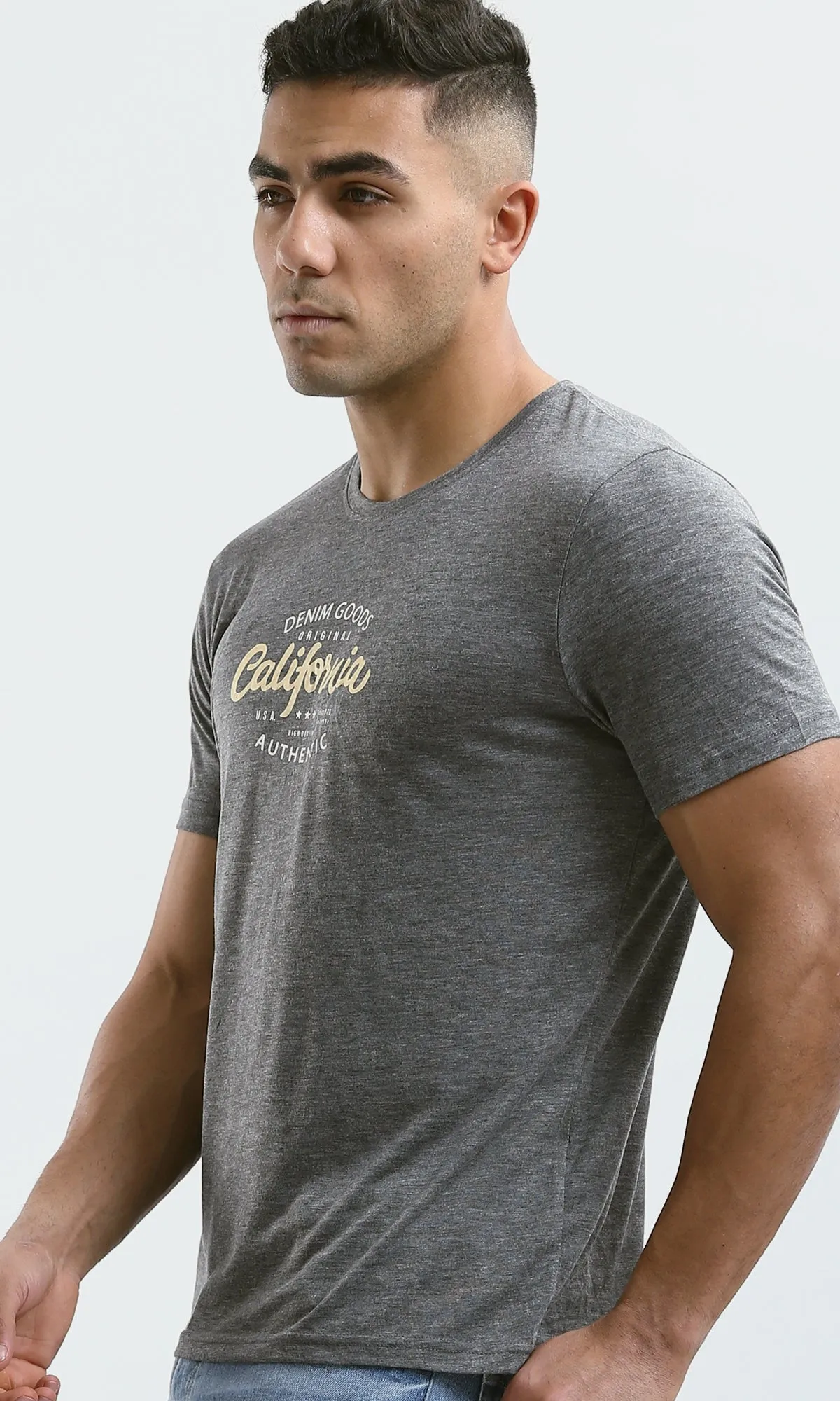 O182902 Heather Dark Grey Printed "California" Short Sleeves Tee