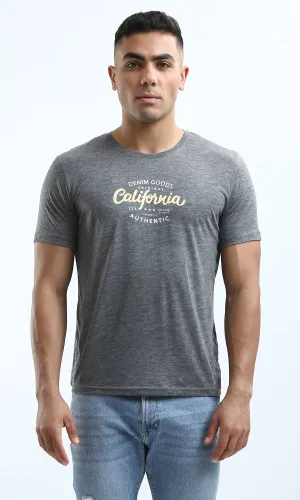 O182902 Heather Dark Grey Printed "California" Short Sleeves Tee
