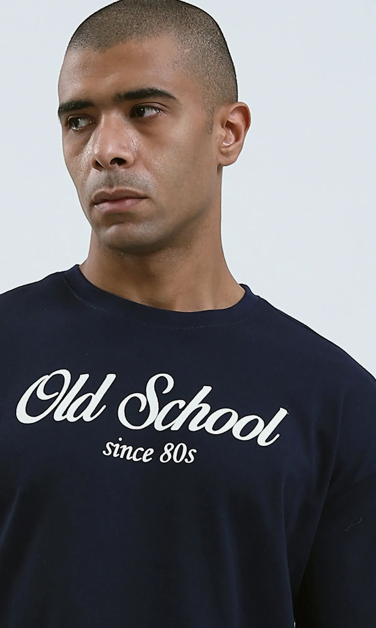 O191646 - Dark Navy Slip On Printed Tee with Round Neck