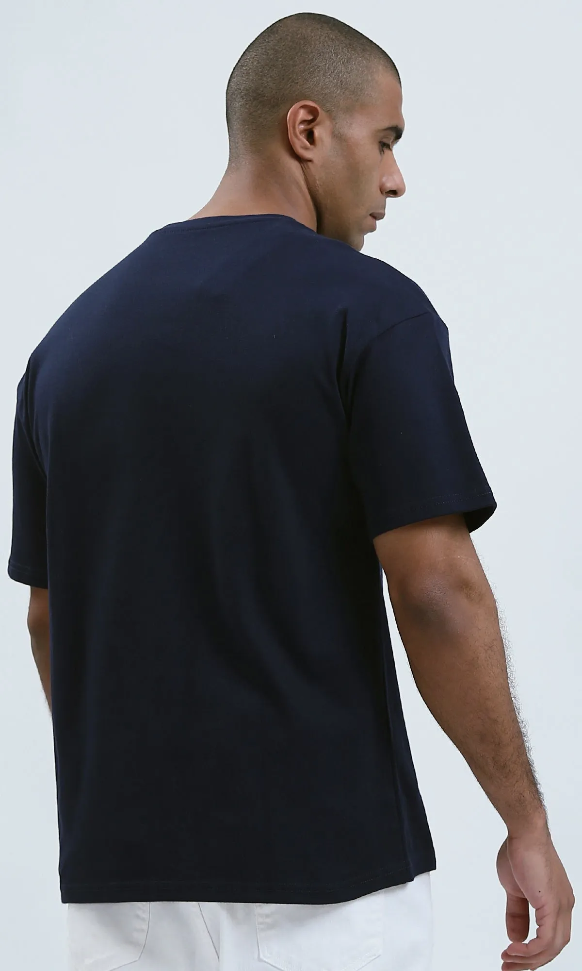 O191646 - Dark Navy Slip On Printed Tee with Round Neck