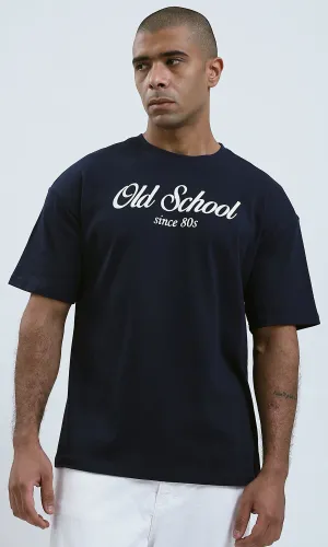 O191646 - Dark Navy Slip On Printed Tee with Round Neck