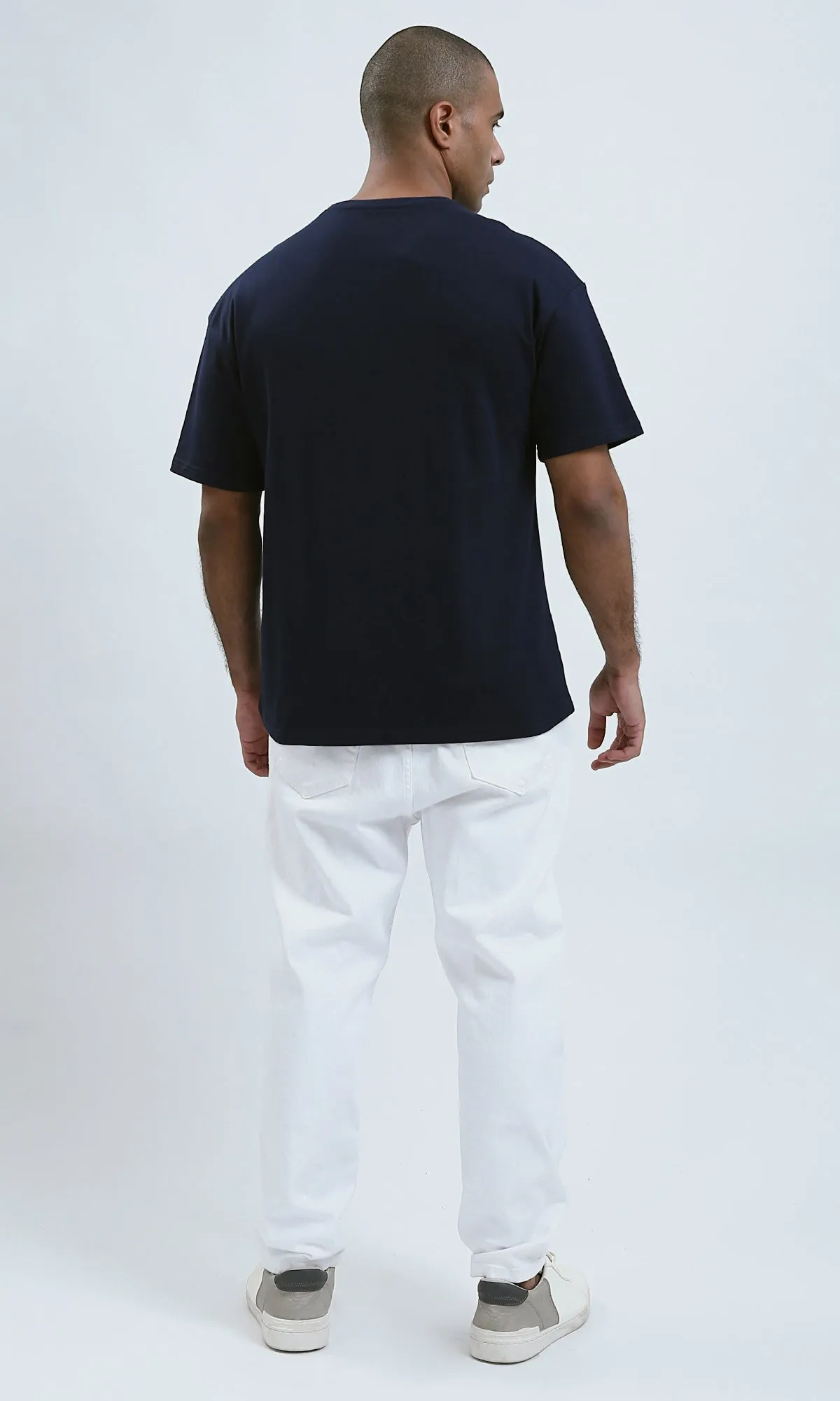O191646 - Dark Navy Slip On Printed Tee with Round Neck