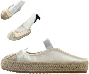 Rattan Sandals Raffia Ballet Flat for Women Platform Espadrilles Dress Shoes Straw Woven Sneakerina Casual House Slippers Breathable Open Toes Comfort Walking Slides Summer Beach Party Cruise Vacation