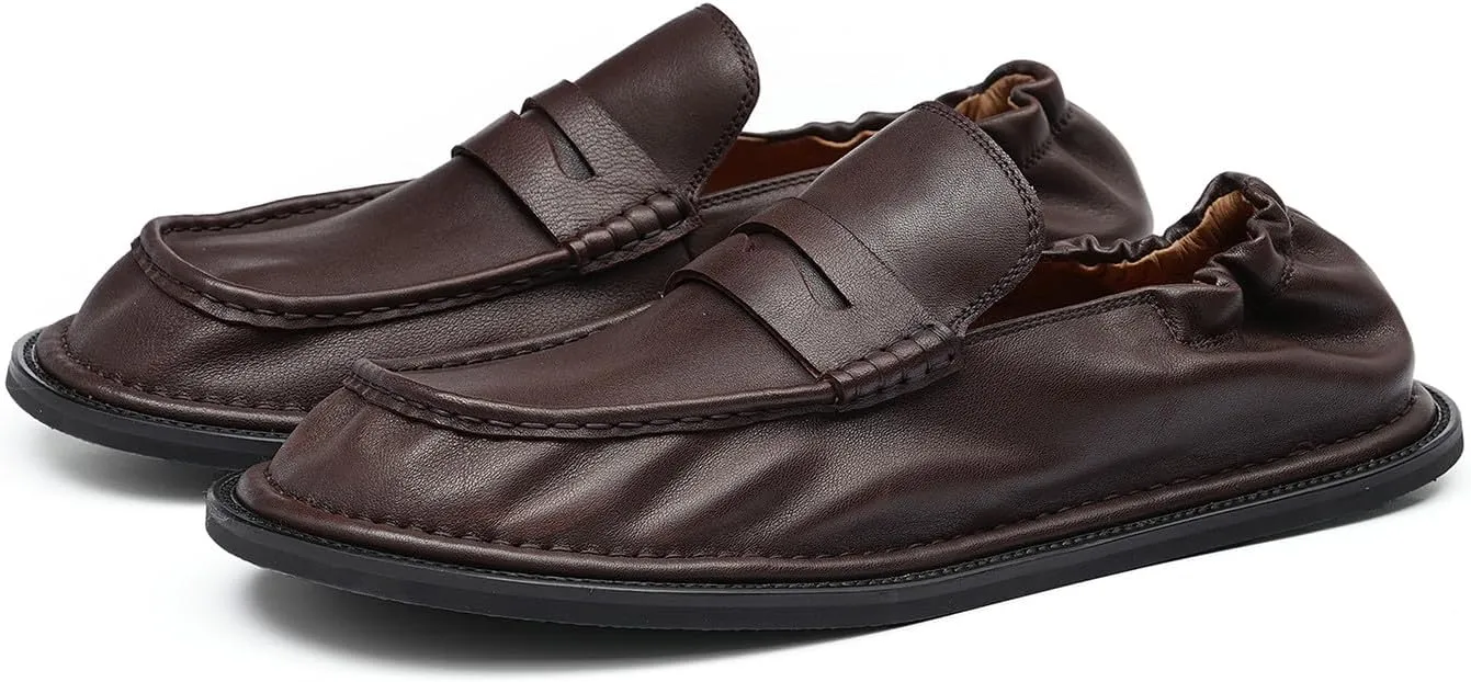 Santimon Mens Slip-On Penny Loafers Dress Shoes  Soft Genuine Leather Moc Toe Mocasines with Non-Slip Sole, Comfortable Business Casual Mules & Clogs for Daily Wear and Travel