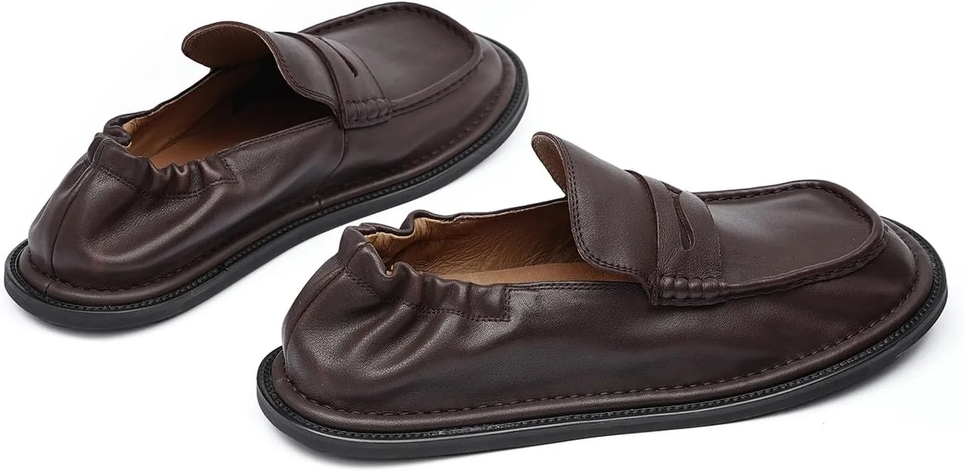 Santimon Mens Slip-On Penny Loafers Dress Shoes  Soft Genuine Leather Moc Toe Mocasines with Non-Slip Sole, Comfortable Business Casual Mules & Clogs for Daily Wear and Travel