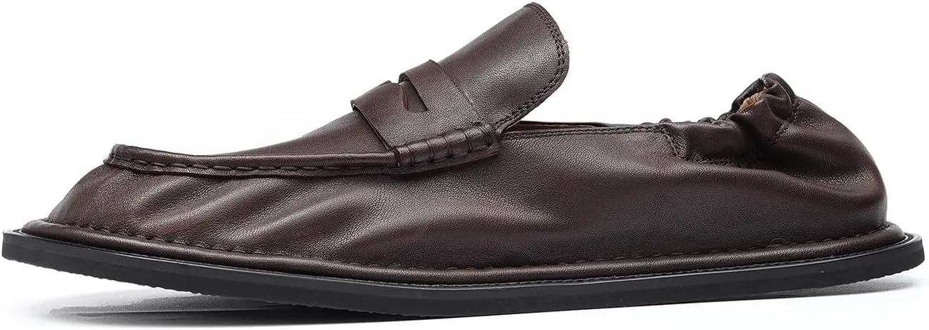 Santimon Mens Slip-On Penny Loafers Dress Shoes  Soft Genuine Leather Moc Toe Mocasines with Non-Slip Sole, Comfortable Business Casual Mules & Clogs for Daily Wear and Travel