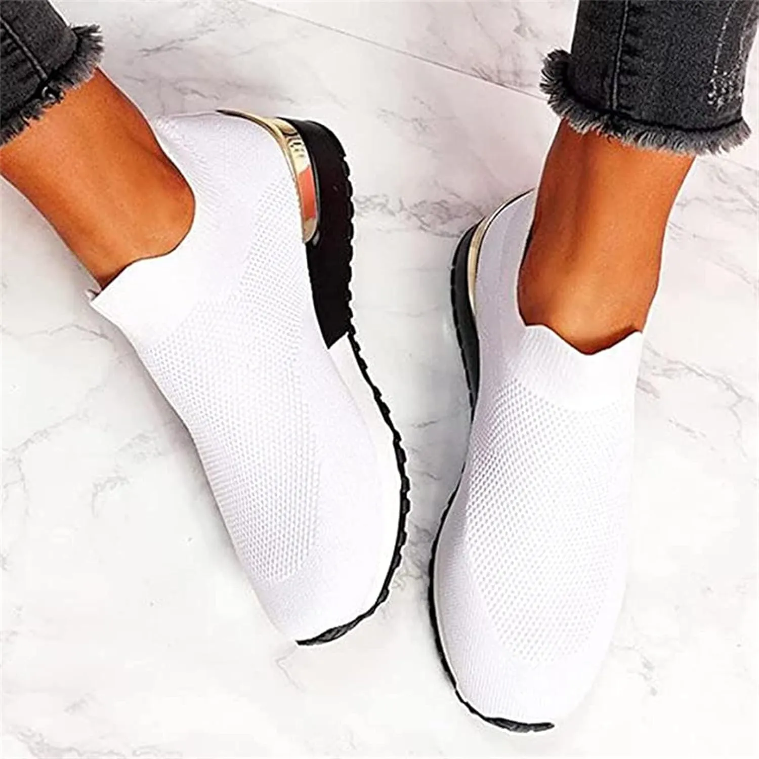 Shoes For Women Trendy Sneakers Walking Shoes Comfort Light Weight Mesh Casual Athletic Gym Tennis Running Slip On Sneakers