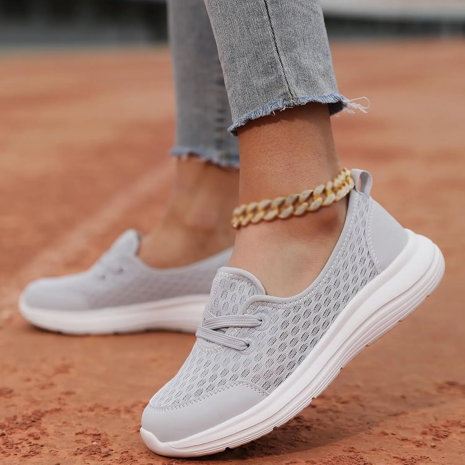 Slip On Orthopedic Sneakers for Women Soft Sole Mesh Comfort Arch Support Shoes Lightweight Wide Width Non Slip Shoes Woven Low Top Walking Shoe Summer Casual Sneaker