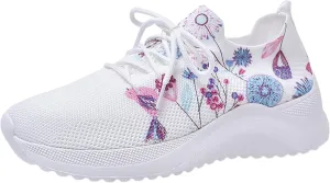 Slip on Walking Shoes Women Comfy Knitted Non Slip Arch Support Running Shoes Breathable Gym Workout Shoes Fashion Lace Up Sneakers