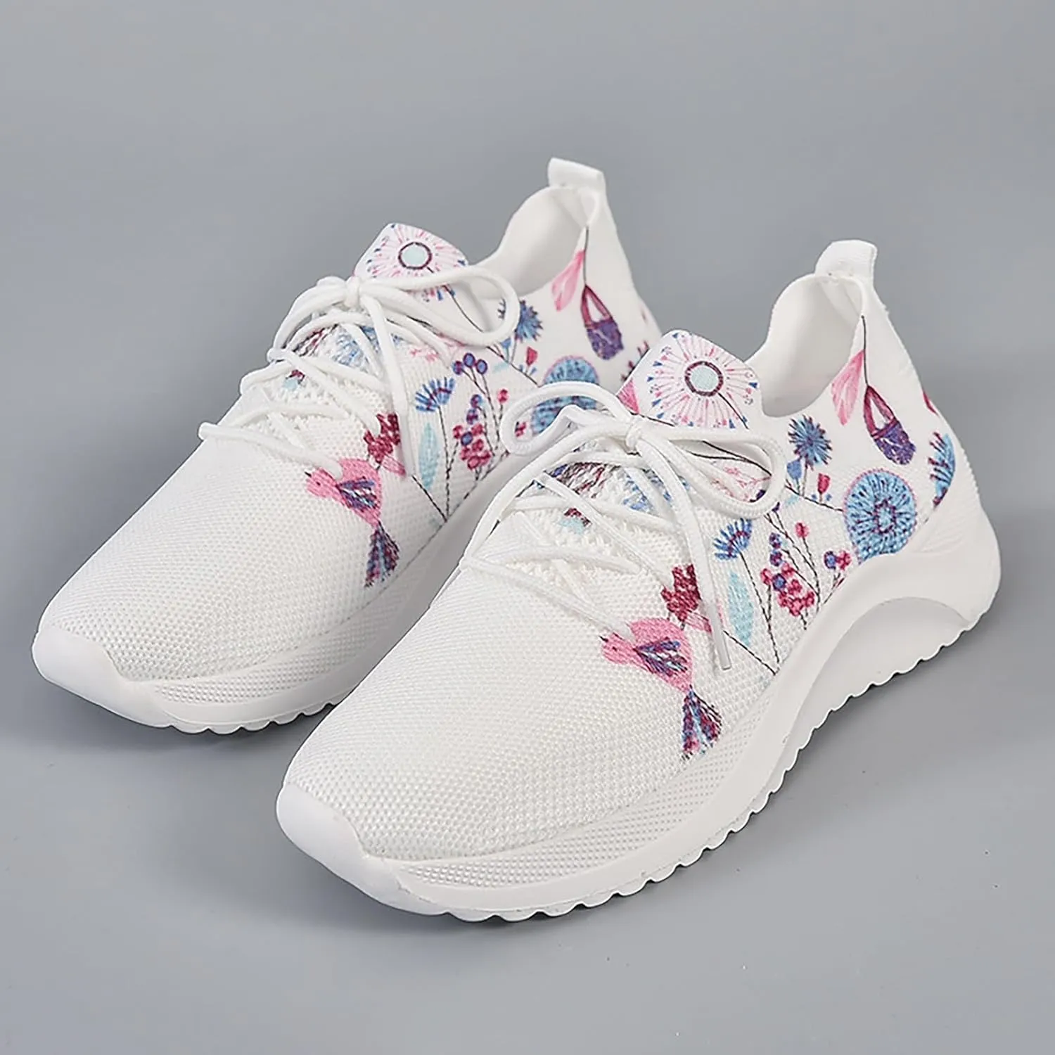 Slip on Walking Shoes Women Comfy Knitted Non Slip Arch Support Running Shoes Breathable Gym Workout Shoes Fashion Lace Up Sneakers