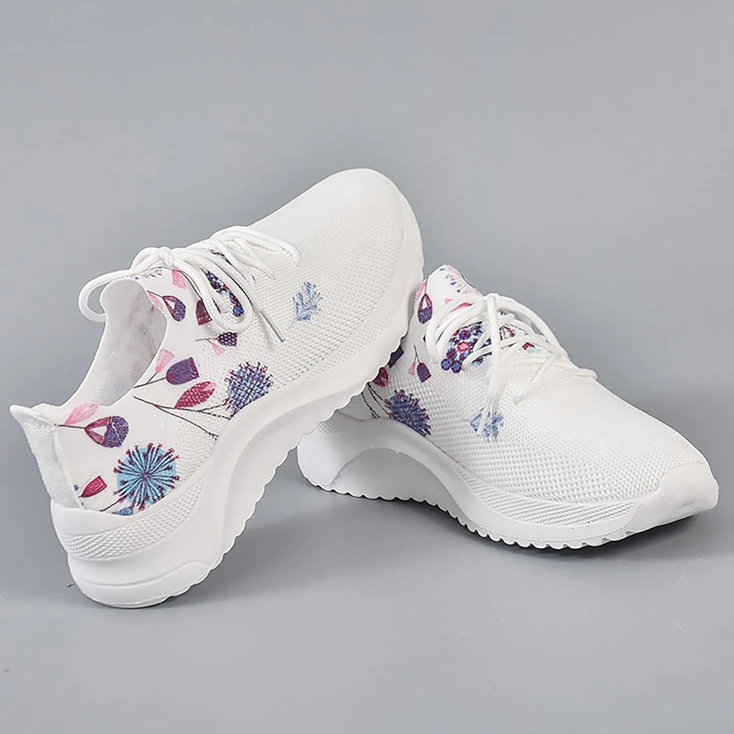 Slip on Walking Shoes Women Comfy Knitted Non Slip Arch Support Running Shoes Breathable Gym Workout Shoes Fashion Lace Up Sneakers