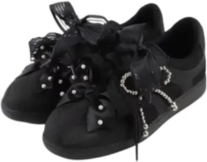 Sneakerina Ballet Sneaker Chunky Dad Shoes Tennis & Racquet Sport Bow Pearl Flats Women YBZY042506-xieziGirls - Cute Comfortable Walking Lightweight Running Soft Y2K Retro Non Slip Elegant Athleisure