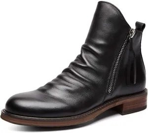 Tanner Shoes Men's Chelsea Boots Casual Leather Chukka Boots Side Zipper Slip-on Ankle Shoes Fashion Dress Booties