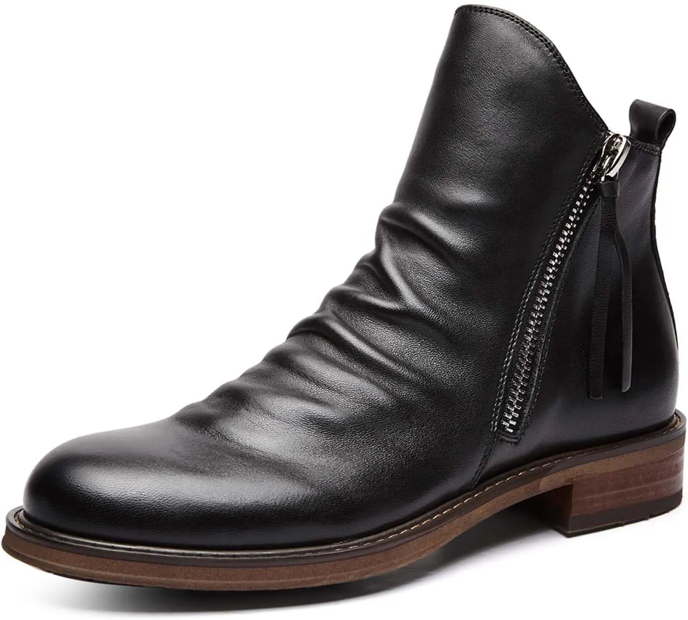 Tanner Shoes Men's Chelsea Boots Casual Leather Chukka Boots Side Zipper Slip-on Ankle Shoes Fashion Dress Booties