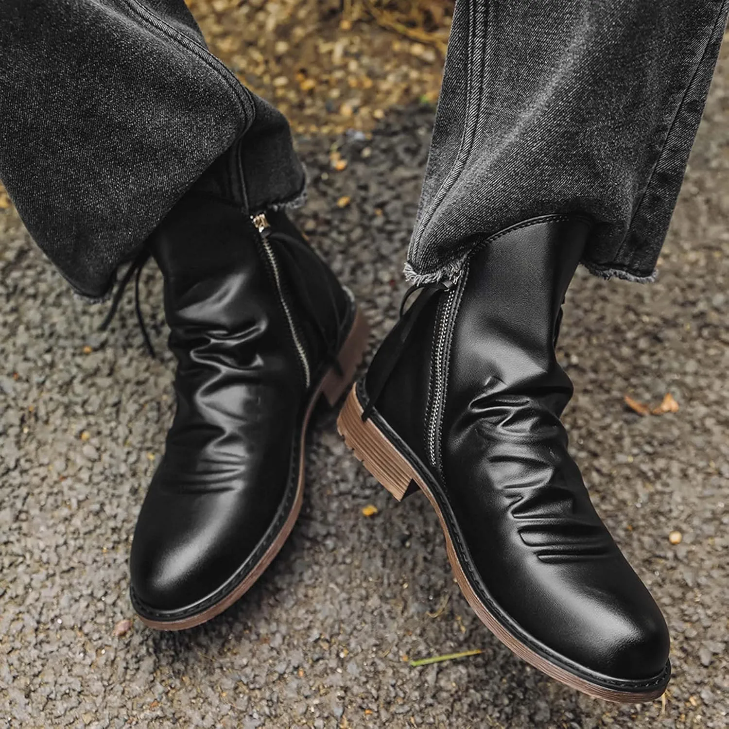 Tanner Shoes Men's Chelsea Boots Casual Leather Chukka Boots Side Zipper Slip-on Ankle Shoes Fashion Dress Booties