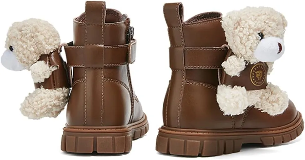 Toddler Boots Girls Boys Warm Winter Waterproof Lace-up Side Zipper Bear Ankle Boots