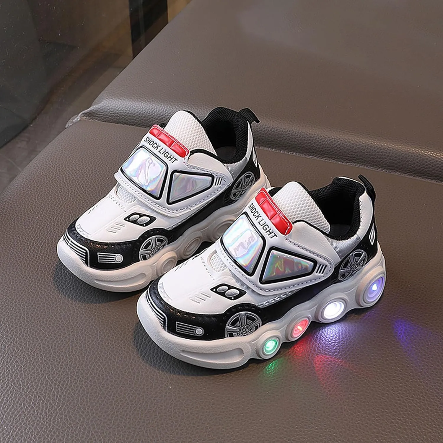 Toddler Boys Light Up Shoes Car Pattern Luminous Sport Sneaker, Kids Fashion Stylish Cute Soft Sole Athletic Shoes