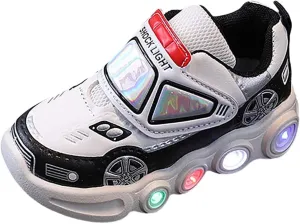 Toddler Boys Light Up Shoes Car Pattern Luminous Sport Sneaker, Kids Fashion Stylish Cute Soft Sole Athletic Shoes