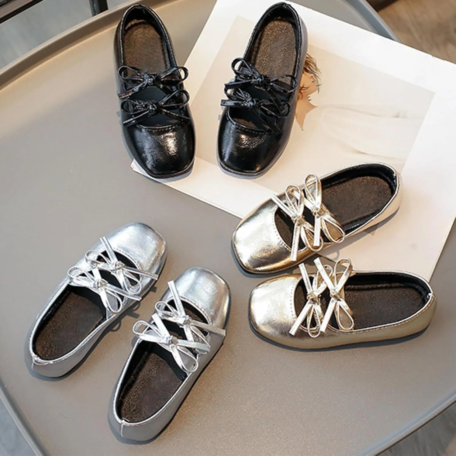 Toddler Little Girls Ballet Flats Shoes Flexible Sole with Non-Slip Bowknot Girl Bridesmaid Party Mary Jane Flat Shoes Sizes 2 Toddler to 10 Big Kid
