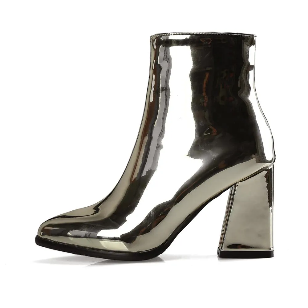 Trendy Pointed Toe Metallic Ankle Boots